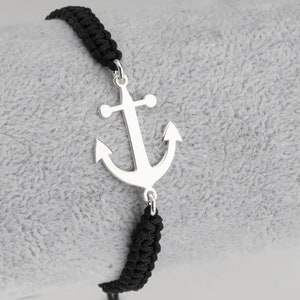 Men&#39;s Black Rope Anchor Bracelet, Nautical Style Adjustable Bracelet, Black Anchor Cord Bracelet for Men, Minimalist Nautical Rope Wristband