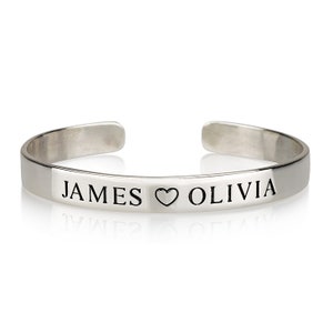 Personalized Sterling Silver Name Bangle: Custom Engraved Cuff Bracelet