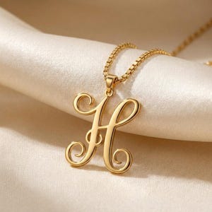 Personalized Script Initial Necklace – Sterling Silver Fancy Letter Pendant – Custom Initial Jewelry for Women