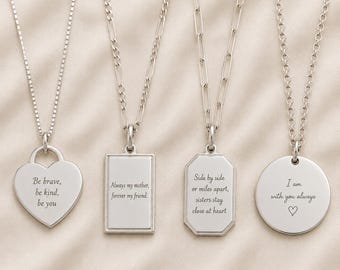 Personalized Engraved Necklace - Custom Message Pendant - Minimalist Jewelry Gift for Her