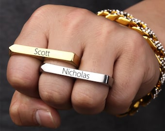 Custom Two Finger Name Ring - Double Finger Name Ring - Personalized Two Finger Ring - Nameplate Ring  - Ring For Men - Unisex Ring