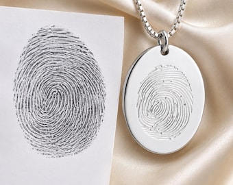 Personalized Fingerprint Necklace, Actual Fingerprint Jewelry, Custom Memorial Necklace, Sterling Silver Keepsake Pendant, Gift for Her