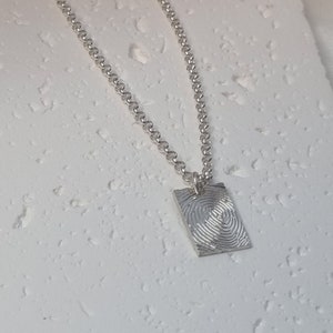 Silver Rectangle Fingerprint Necklace - Personalized Small Bar Fingerprint Pendant - Dainty Fingerprint Tag Necklace - Fingerprint Jewelry