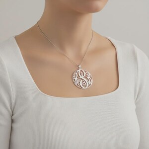 Sterling Silver Monogram Necklace – Personalized 3-Letter Script Pendant