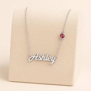 Personalized Name Necklace with Birthstone - Custom Name Pendant with Birthstone Charm - Birthstone Name Necklace for Her - Gift For Her