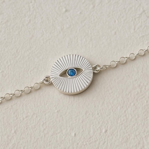 Sterling Silver Evil Eye Bracelet with Blue Stone - Blue Eye Protection Charm - Minimalist Evil Eye Bracelet - Radiant Eye Bracelet