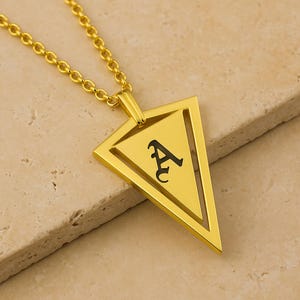 Personalized Sterling Silver Triangle Initial Necklace - Gothic Monogram