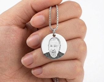 Custom Photo Necklace, Engraved Photo Necklace, Personalized Picture Necklace, Memorial Gift, Gift for Her, Custom Pendant Necklace