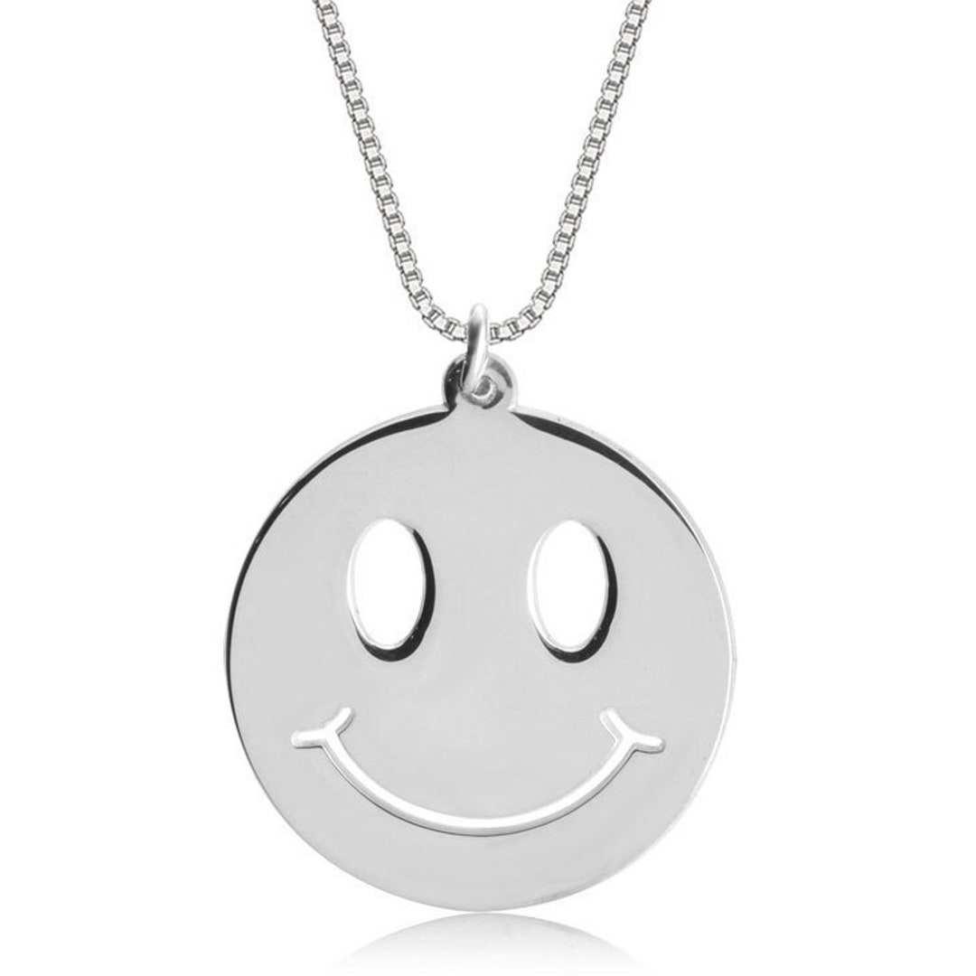 925 Sterling Silver Smiley Face Necklace Happy Face Necklace Emoji