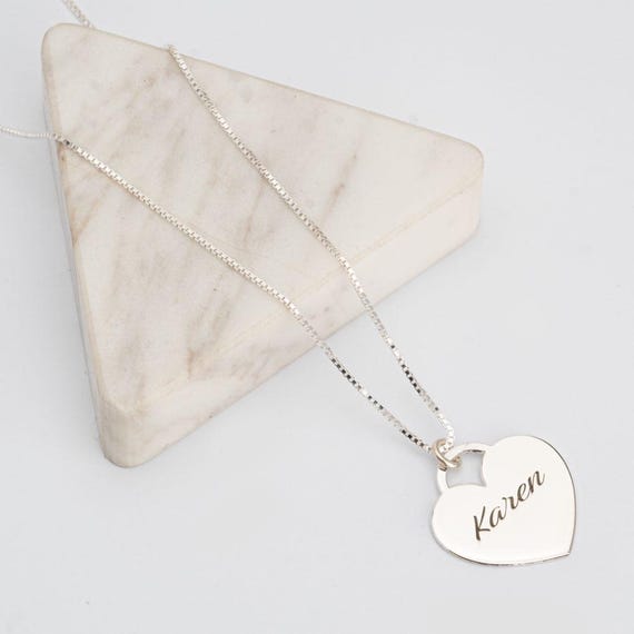 Personalized Sterling Silver Heart Name Necklace: Custom Engraved