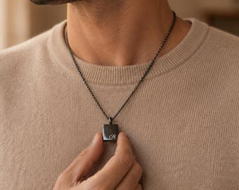Men's Urn Necklace, Ashes Necklace, Memorial Pendant, Personalized Cremation Jewelry, Stainless Steel Keepsake Gift