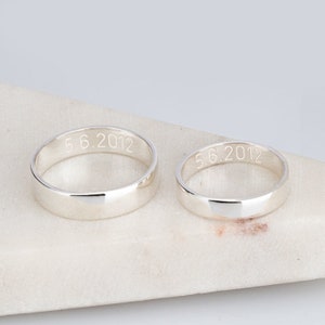 Custom Engraved Sterling Silver Promise Ring Set: Couple&#39;s Matching Bands
