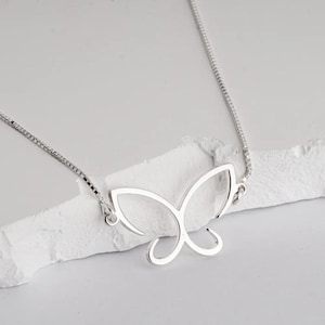 Sterling Silver Butterfly Necklace: Minimalist Open Charm, Elegant Pendant