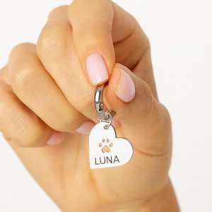 Personalized Heart Pet Tag with Paw Cutout – Custom Name - Custom Engraved Pet Tag - Heart Pet ID Tag with Name - Custom Dog or Cat Tag