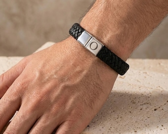 Personalized Initial Bracelet for Men, Custom Letter Bracelet, Black Braided Bracelet, Gift for Him, Stainless Steel Bracelet