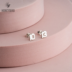 Sterling Silver Number Stud Earrings - Custom Silver Number Earrings - Custom Date Studs - Lucky Number Jewelry - Gift For Her