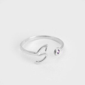 Personalized Sterling Silver Initial Ring with Birthstone – Christmas Gift for Her