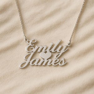 Couple Name Heart Necklace - Two Names Love Pendant - Personalized Couples Necklace - Name Necklace with Heart - Custom Double Name Necklace