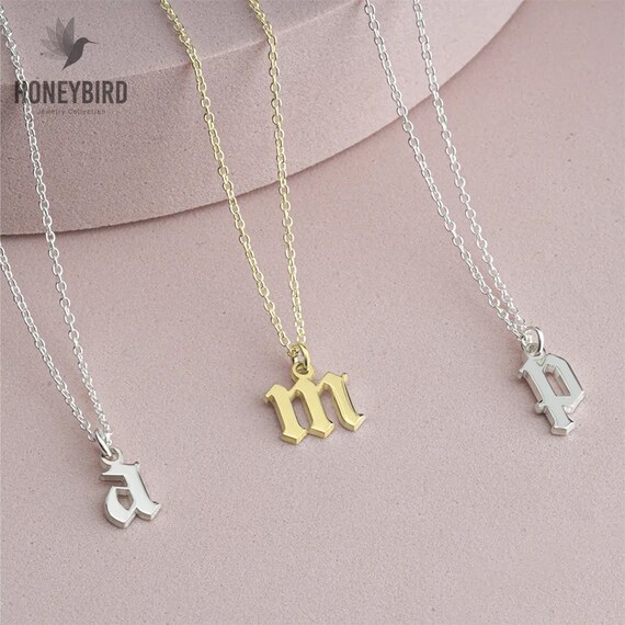 Old English font initial necklace Gothic Initial Necklace custom necklace  initial jewelry personalized necklace Gothic necklaces for women