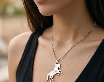Personalized Sterling Silver Horse Necklace, Horse Name Necklace, Horse Lover Gift, Horse Memorial Jewelry