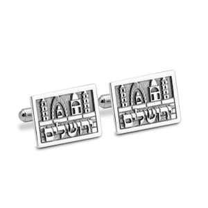 Personalized Jerusalem Cufflinks: Sterling Silver Hebrew Name, Jewish Wedding