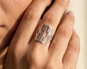 Personalized Monogram Ring, Custom Initial Ring, Sterling Silver Cutout Letter Ring, Personalized Jewelry Gift for Her