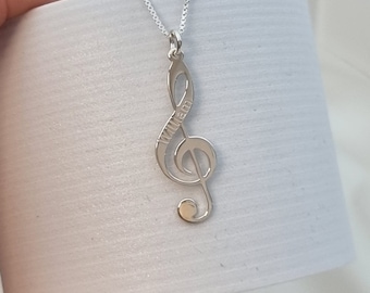 Personalized Sol Key Necklace With Name - Engraved Music Note Necklace - G clef Pendant - Silver Treble Clef Necklace - Music Lover Pendant