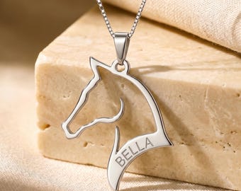 Personalized Horse Name Necklace, Custom Engraved Horse Pendant, Equestrian Jewelry Gift for Her, Horse Lover Gift