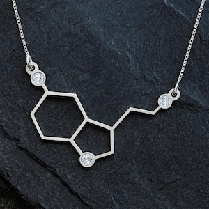 Sterling Silver Serotonin Molecule Necklace: Chemistry Jewelry Gift