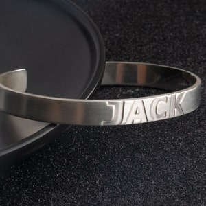 Men’s Silver Bangle Bracelet with Name Engraving - Custom Engraved Silver Cuff Bracelet for Him - Men’s Custom Name Bracelet - Gift For Him