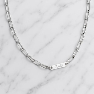 Personalized Sterling Silver Paperclip Name Necklace - Custom Engraved Bar