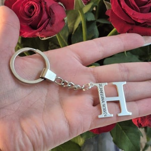 Sterling Silver Initial Keychain: Custom Engraved Monogram - Gift for Him/Her