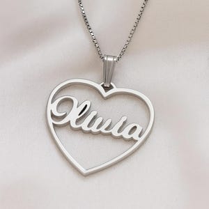 Custom Name Heart Necklace - Custom Name Necklace in Sterling Silver Heart Outline - Engraved Name Heart Necklace – Custom Gift for Her