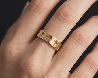 Sterling Silver Cross Band Ring • Unisex Christian Jewelry