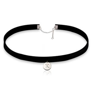 Sterling Silver Initial Choker: Personalized Black Velvet Necklace