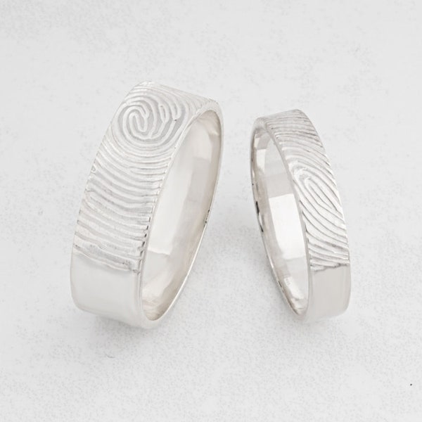 Sterling Silver Fingerprint Ring - Personalized Fingerprint Band - Promise Ring - Wedding Ring - Actual Fingerprint Band - Gift For Him Her