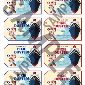 May include: Gift tags with a nautical theme. Each tag features a navy blue ship, Chip and Dale characters, and the text "YOU HAVE BEEN PIXIE DUSTED!". The tags have blue and red borders and a small hole for attaching.