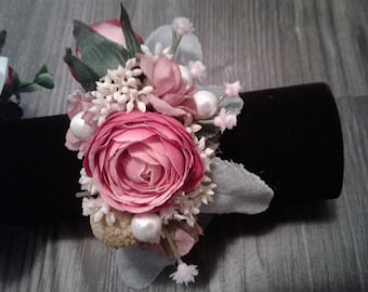 Wedding Corsage, Bridal Mother Of The Bride Custom Dried Flowers Mixed Silk Faux Keepsake Artifical Wrist Band Bendable FREE SHIPPING