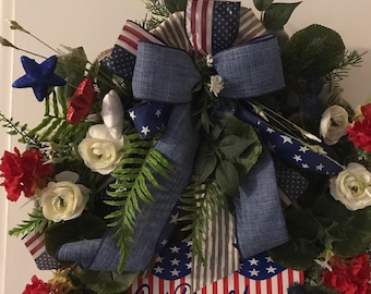 Patriotic Wreath Americana Wreath God Bless America FREE SHIP Affirm Payment Plan Option