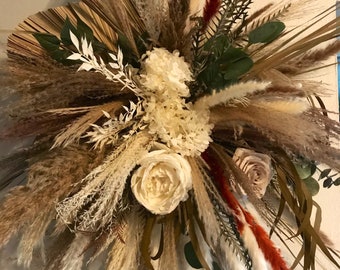 Custom Dried Floral Creations  designed speciality w mixture naturally dried flowers pampas grass  mixed items Wedding Arch Wall Arrangement