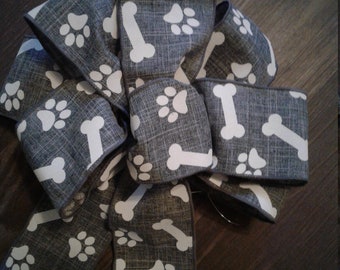 Puppy Bow Dog Birthday Package Bow Dog Bone Bow Grey White