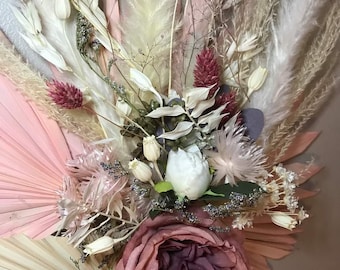 Dried Flowers Pink Mauve White Natural w/ Silks Arrangement 3D Designed Mixed Media Custom Orders Welcome In Your Colors Quick Designers