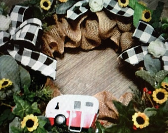 Camper Wreath Retro Camping Wreaths Front Door Retro Minimalist Wreath Camper Door Home Decor Texas Wreaths FREE SHIP