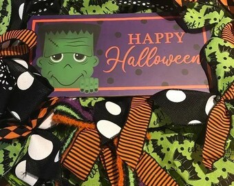 Frankenstein Wreath Multi Seasonal Wreath, Whimsical Ribbons Multi Seasonal Wreath