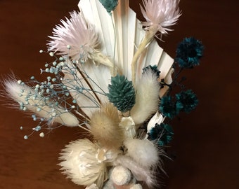 Dried Floral Mini Tickler Arrangement Small White Vase Included Desk Size Home Decor Gift Idea
