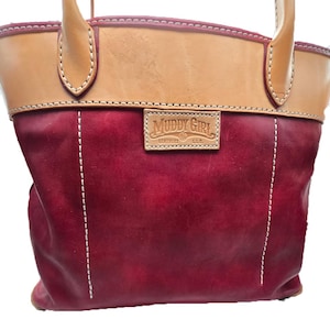 Burgundy and Tan Leather Tote Bag: Two-Tone Design