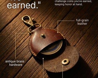 Handcrafted Leather Challenge Coin Keychain Holder: Military Gift