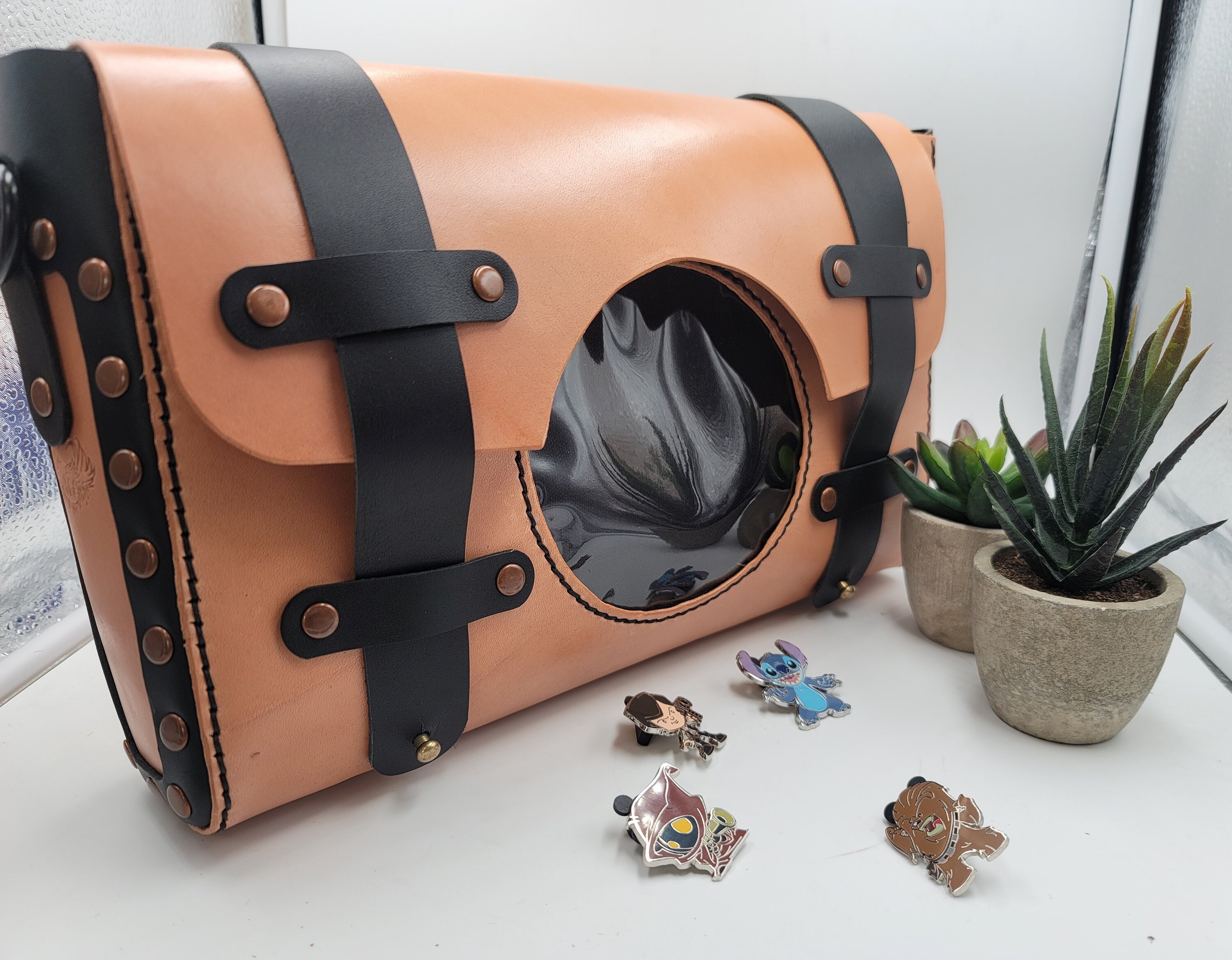Tan and Black Crossbody Leather ITA Bag 