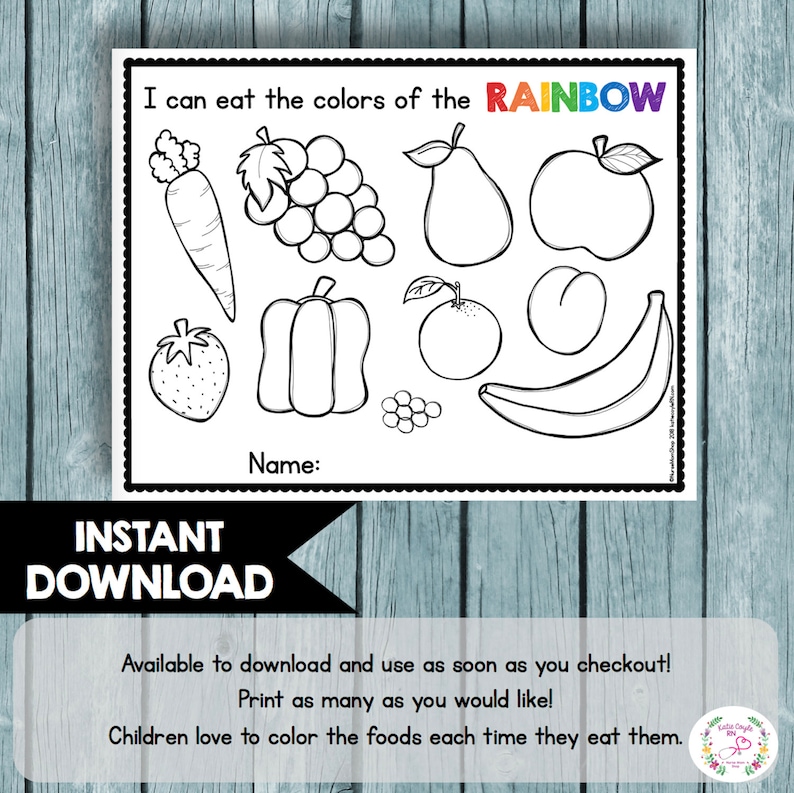 Food of the Rainbow Coloring Chart Kids Incentive Sticker Chart Trying