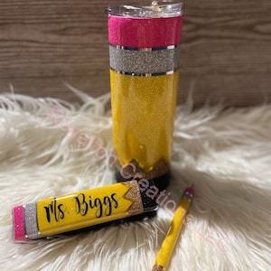 Glitter Pencil Tumbler | Glitter Pencil Stapler | perfect teacher or teacher aid gift